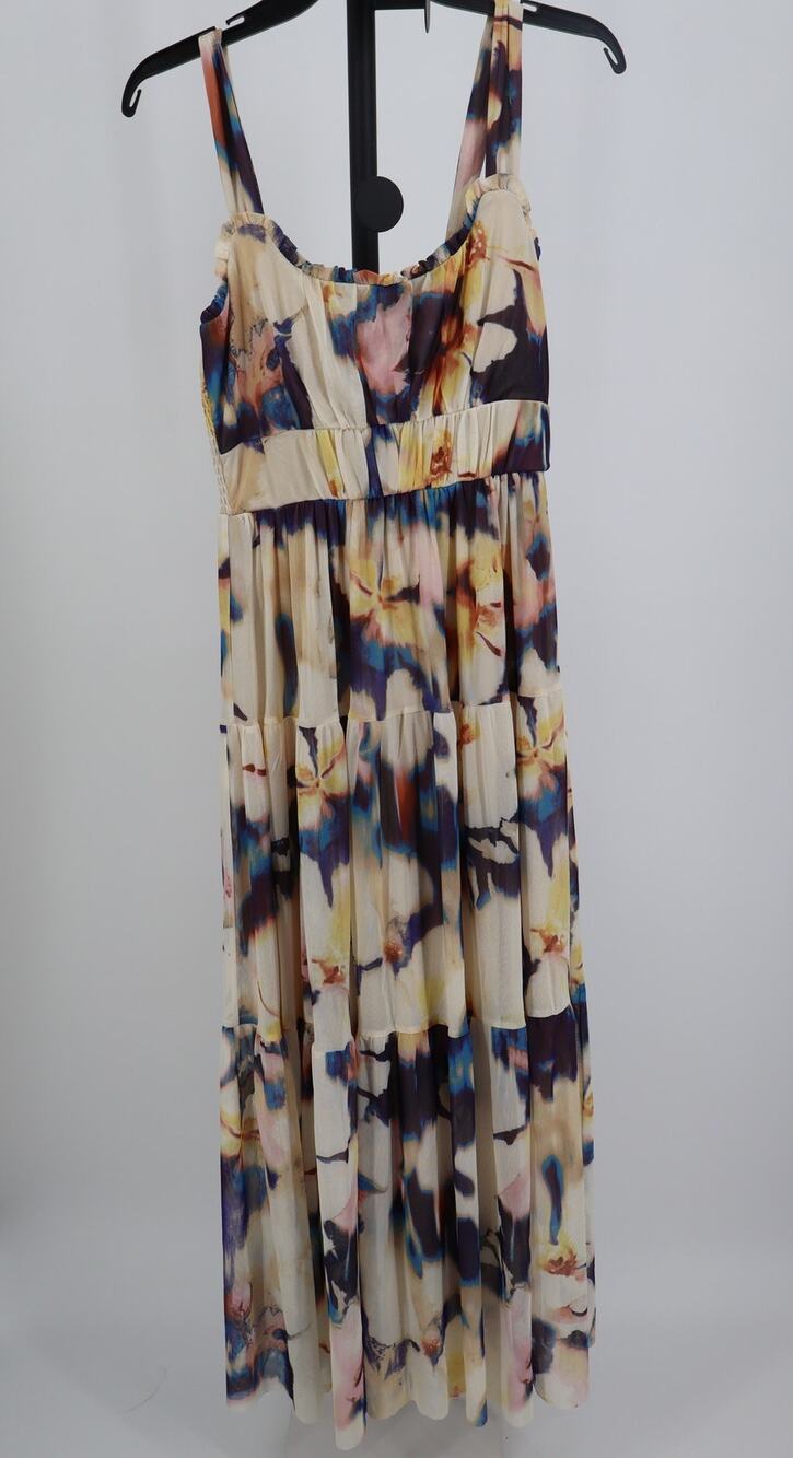NEW Nine Britton Aubriella Midi Dress Floral Tie Dye Smocked Tiered Sleeveless M